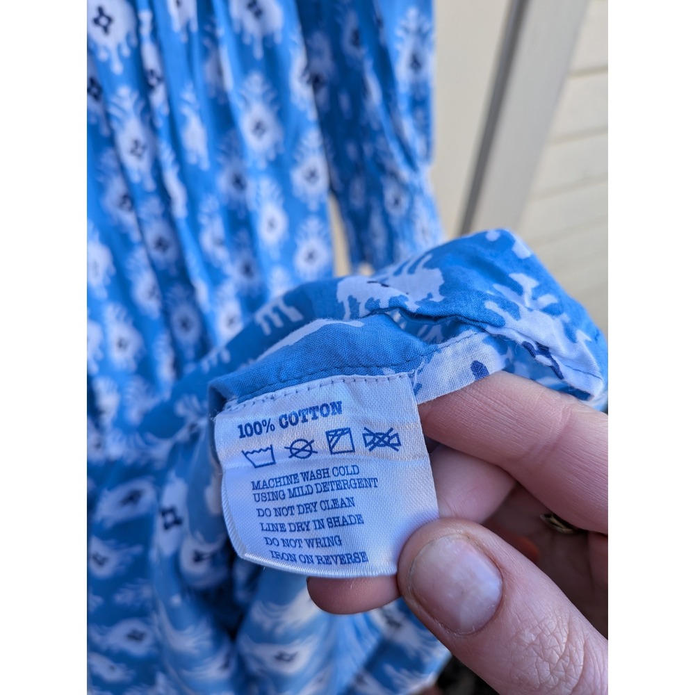 Tuckernuck Pink City Prints Blue Diamond Print Smocked Long Sleeve Maxi Dress - Picture 5 of 6